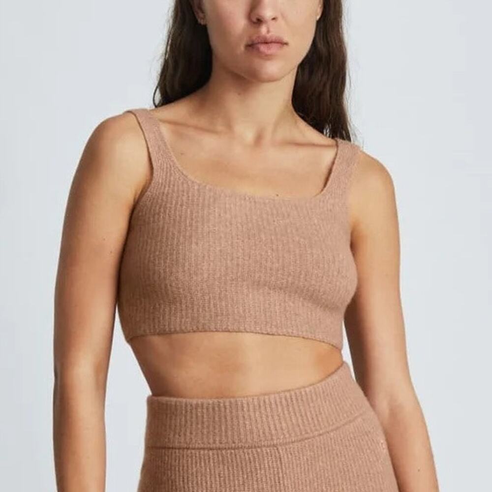 NWT Everlane The Cozy Stretch Tank Sleeveless Crop Top Camel Tan Women's Size S